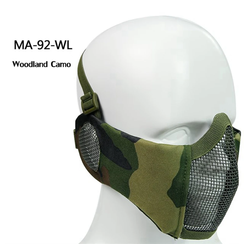 Mascarilla de media cara plegable de 6 ", máscara de malla Airsoft con protección para los oídos, Máscara protectora de cara inferior táctica militar para Paintball - imagen 5
