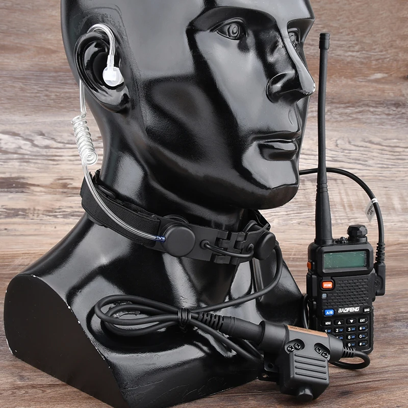 Wadsn auriculares tácticos de conducto de aire de garganta, auriculares con micrófono laríngeo de cuello con Kenwood U94 PTT para Moto Midland Walkie Talkie - imagen 4