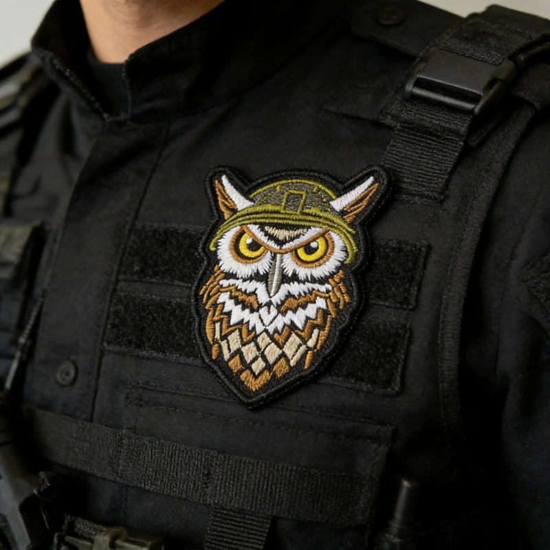Parche bordado búho táctico con velcro gancho y bucle para mochila - imagen 5