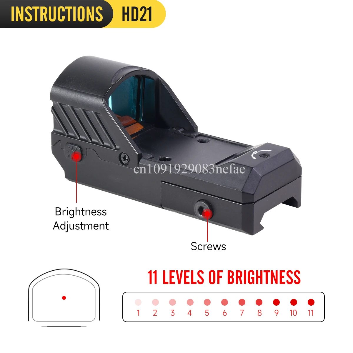 Mira táctica HD21 de puntos rojos, óptica de caza de 1x28x25, mira de Rifle ligera, 11 brillo ajustable para riel Picatinny de 20mm - imagen 4