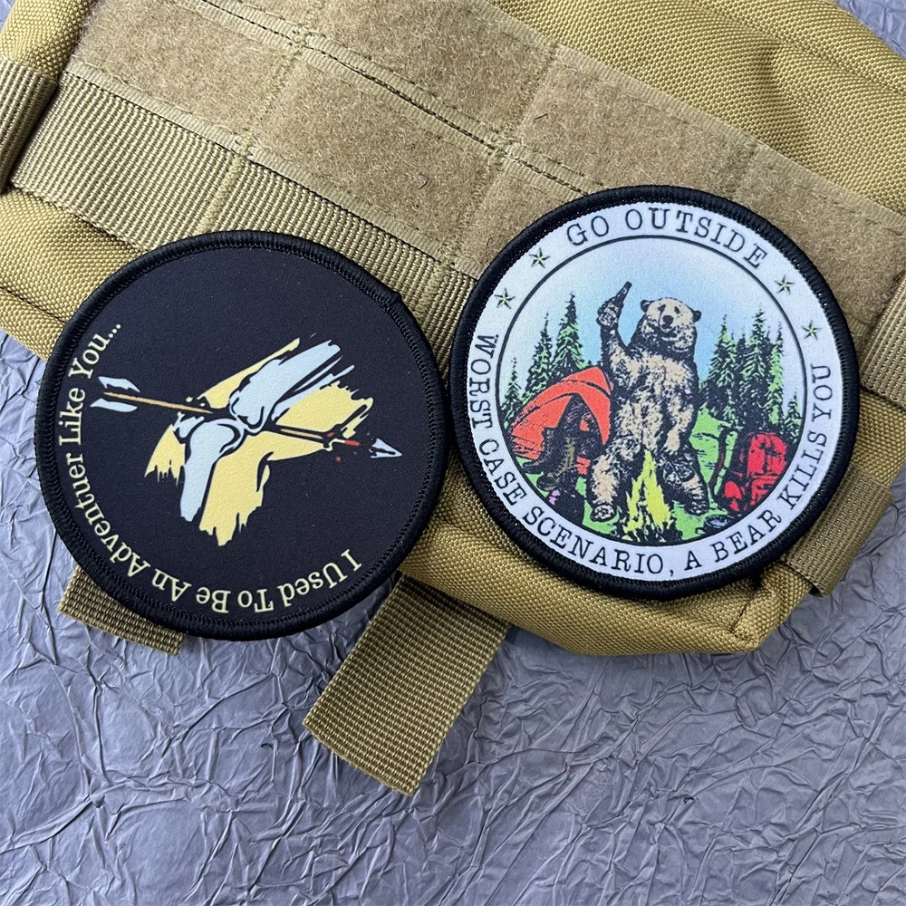 Mochila táctica de flecha a través de hueso, insignias de oso, parches militares para ropa, Parche de gancho y bucle, pegatinas para salir