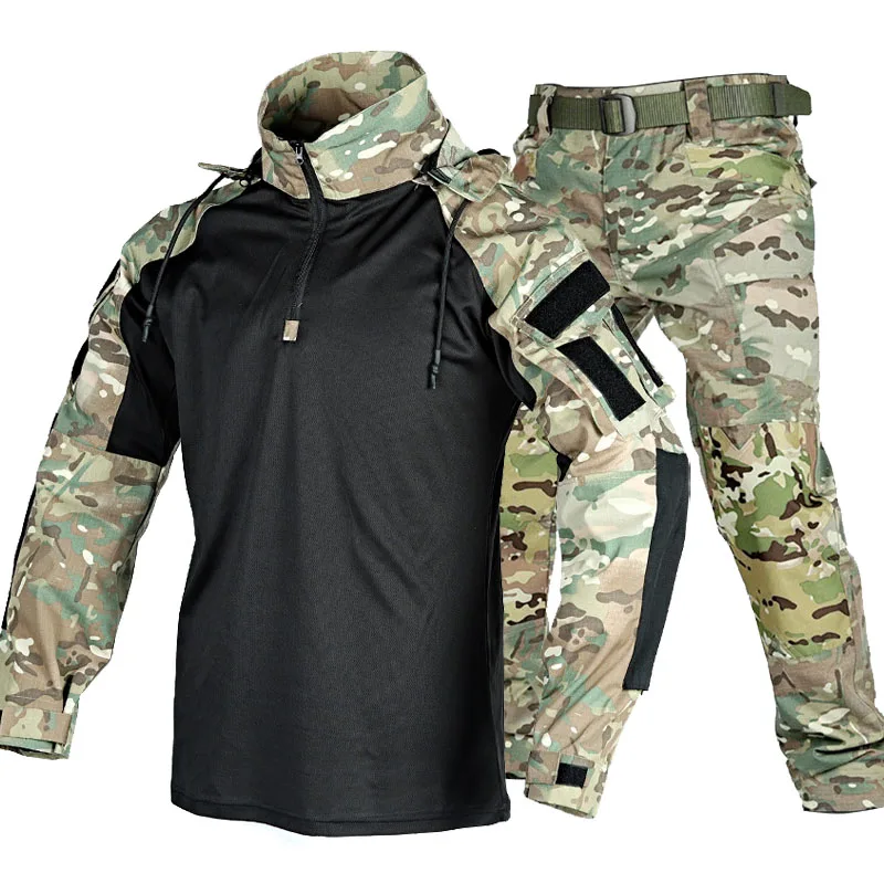Conjunto táctico verde militar para hombre, ropa militar para Airsoft al aire libre, camisetas de Paintball, pantalones de combate con múltiples bolsillos, traje con capucha del ejército - imagen 3