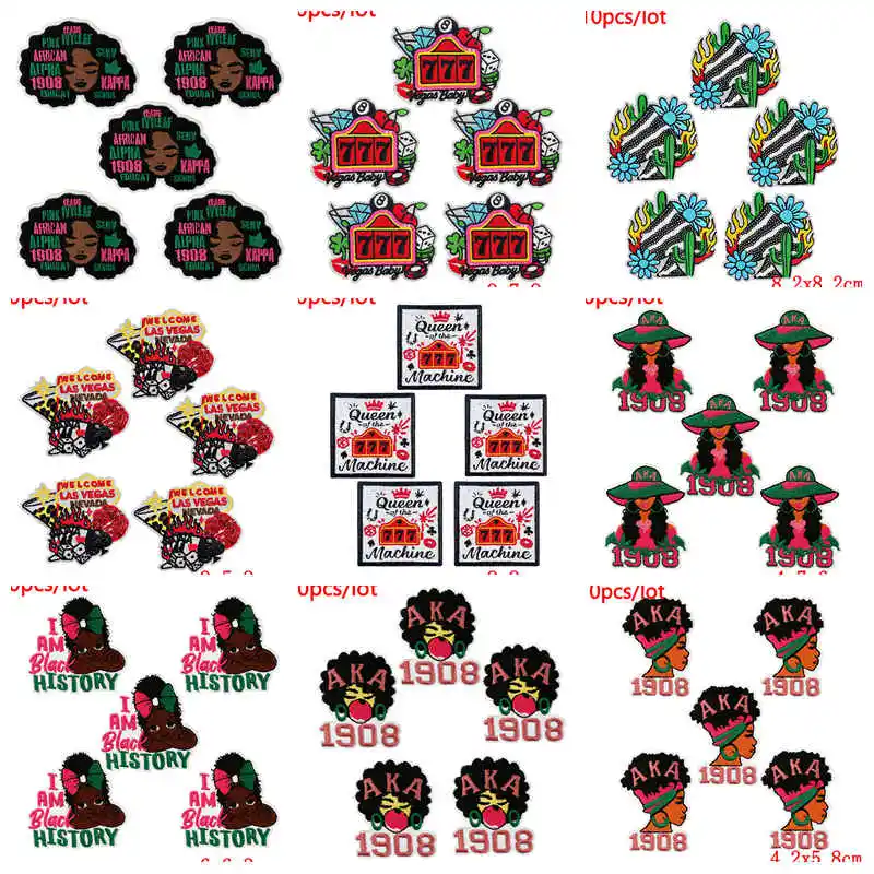 10 unids/lote chica negra AKA 1908 parche bordado hierro en parches para ropa parches termoadhesivos en ropa DIY parche pegatinas