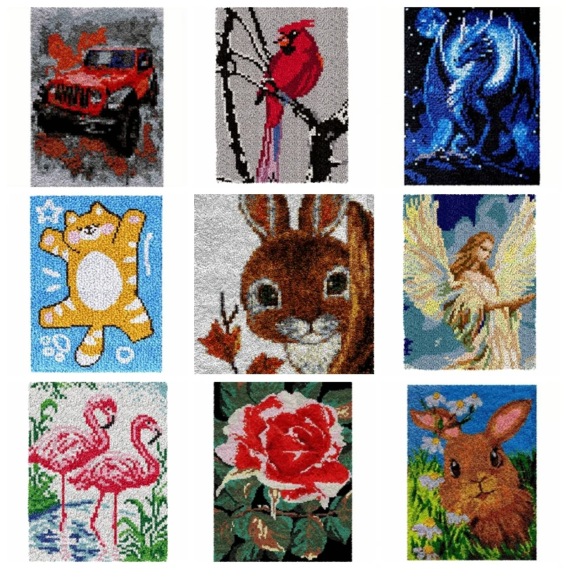 Kit de alfombra con gancho de pestillo de gato de dibujos animados, Kit de fabricación de alfombras, juego de alfombras bordadas de ganchillo para costura, herramienta de fabricación de alfombras para principiantes precortadas - imagen 2