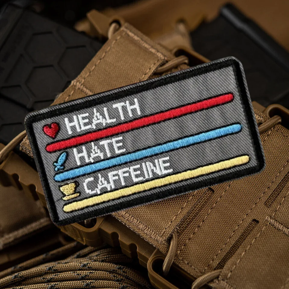 Parche táctico bordado "salud, ódio, cafeína", brazalete divertido con gancho y bucle, insignia de moral militar, pegatinas para ropa y mochila - imagen 2