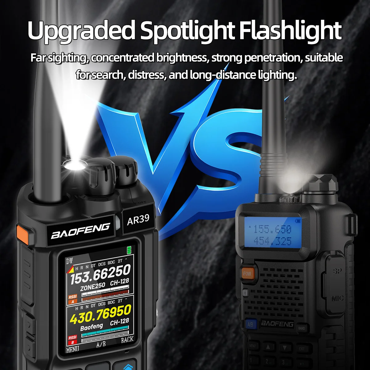 BAOFENG AR-39 Walkie Talkie de largo alcance multibanda 7 opciones de fuente de color con linterna AM/FM frecuencia de copia inalámbrica Radioaficionado - imagen 4