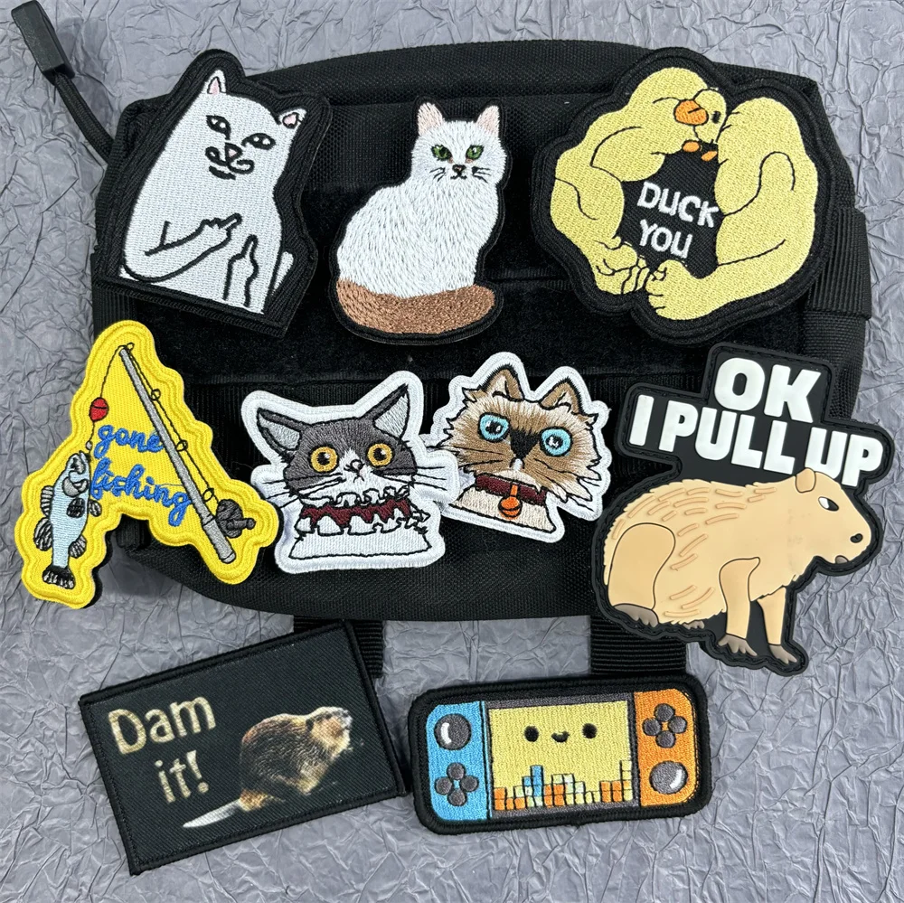 Parches de animales de dibujos animados para ropa, insignia de moral bonita, parche de gato con gancho y bucle, pegatinas para mochila de capibara, apliques