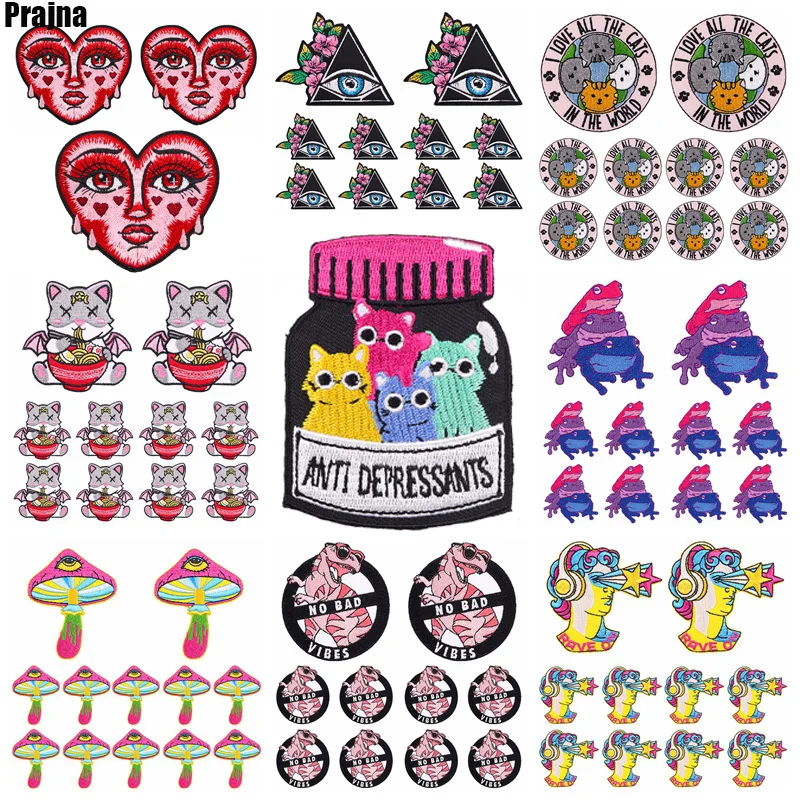 Parche de dibujos animados para ropa, bordado de animales, gatos, dinosaurios, Punk, pegatina para coser, 10 unidades por lote - imagen 2