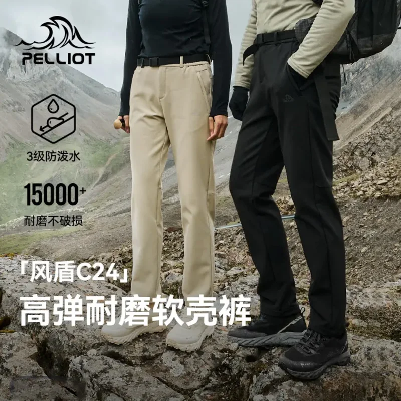 Pantalones de senderismo elásticos de invierno Pelliot para hombre, pantalones Softshell de lana para deportes al aire libre para mujer, pantalones de Trekking de montaña impermeables - imagen 2