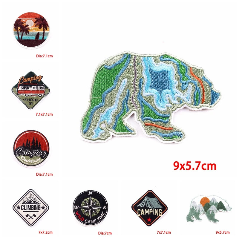 Parche bordado de aventura de montaña, parches termoadhesivos para planchar en la ropa, pegatina de costura de viaje, 10 unids/lote - imagen 3