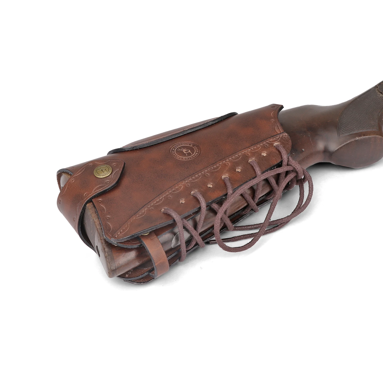 Tourbon-funda de cuero Vintage para pistola, reposamanos para Rifle, almohadilla elevadora, cierre de cuerda, accesorios de caza marrones ajustables - imagen 5