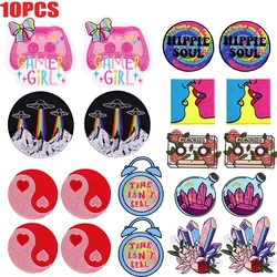 10 unids/lote cinta de parche de dibujos animados flor de cristal parche bordado hierro en parches DIY mariposa Luna parche chaquetas Jeans insignias para coser