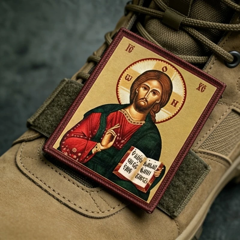 Parche táctico religioso icono ortodoxo de Jesucristo gancho-bucle - imagen 4