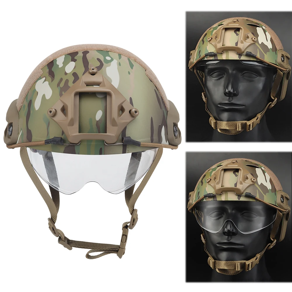 Casco táctico rápido con gafas CS, juego de guerra, cascos protectores ligeros para ciclismo, equipo Airsoft para caza al aire libre