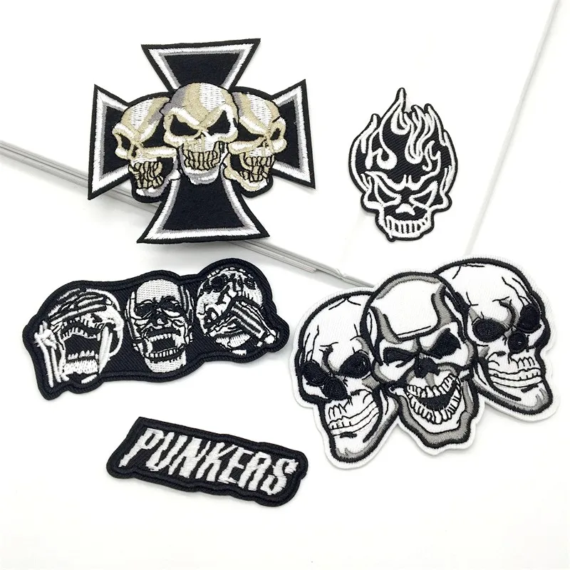 Parches bordados Punk para ropa, pegatinas para planchar, 5 piezas, color blanco y negro - imagen 3