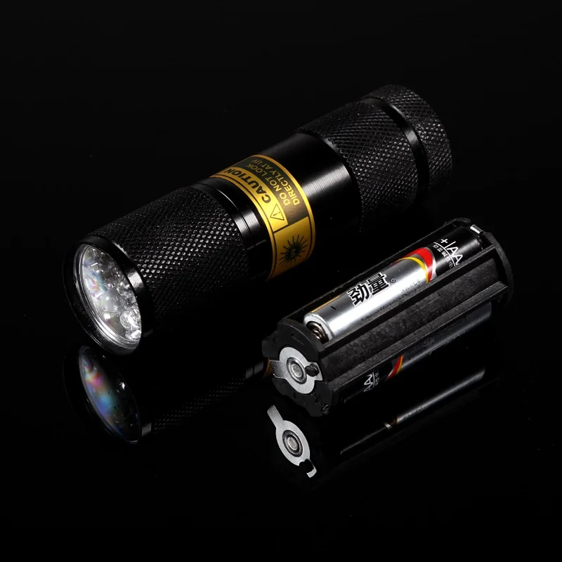Linterna de luz UV de 9 LED, 395-400nm, Mini antorcha, minerales de dinero, identificación de fuga, marcador de tinta Invisible, manchas de mascotas, comprobador de tiña para gatos, uso AAA - imagen 4