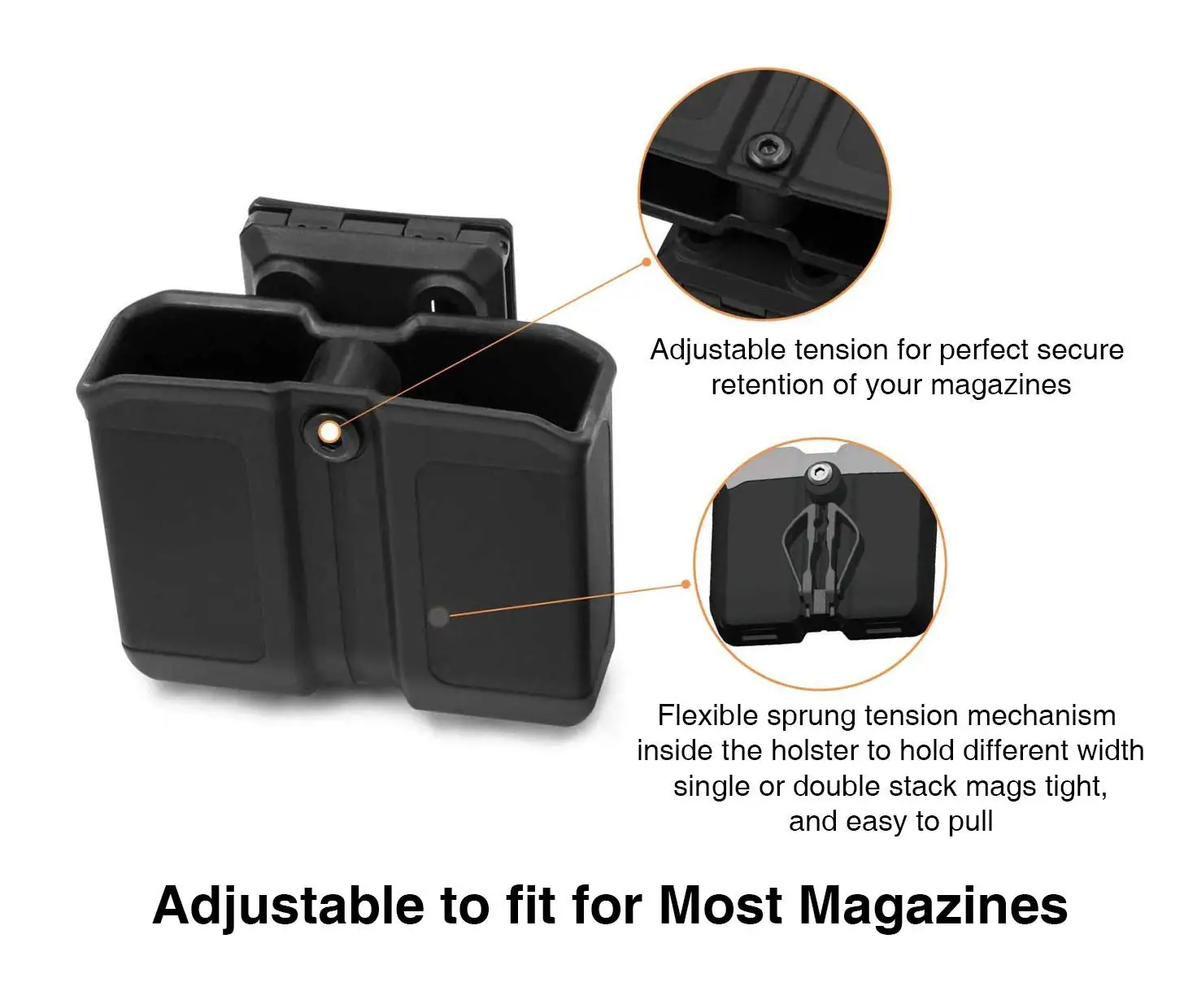 AQzxdc Bolsa universal doble para revistas, OWB 9 mm.40 Soporte magnético de doble pila Funda para mordazas de pistola de retención ajustable de doble pila - imagen 5