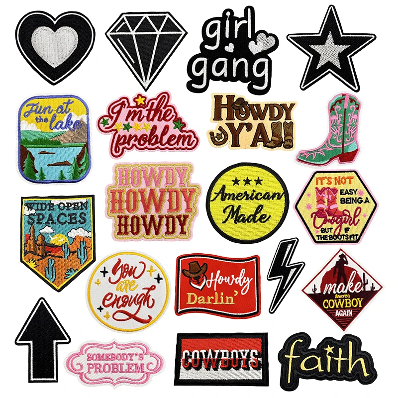 10 unids/lote Western Cowboys Cowgirl parches termoadhesivos para ropa parche en sombrero Jeans Howdy DIY apliques Y'all insignia - imagen 2
