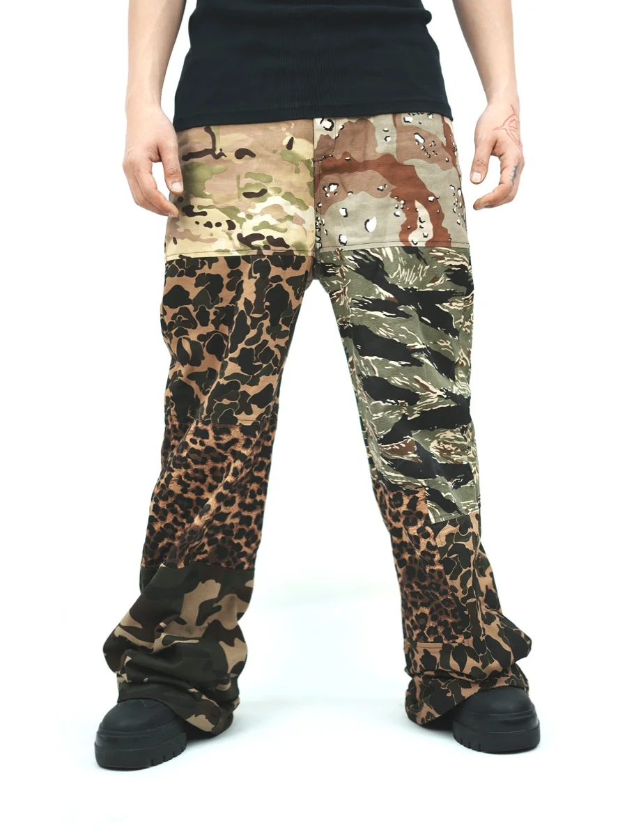 Pantalones de trabajo de empalme de camuflaje al aire libre tubo recto ultra suelto efecto adelgazante versátil