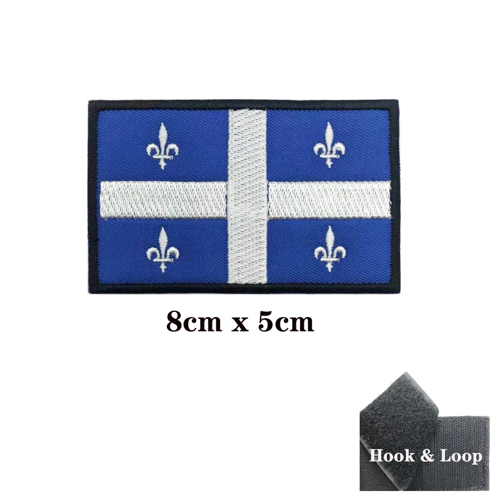 Parches de bandera de Fleurs lis Quebec, brazalete, parche bordado, gancho y bucle, insignia bordada con hierro, raya militar - imagen 3