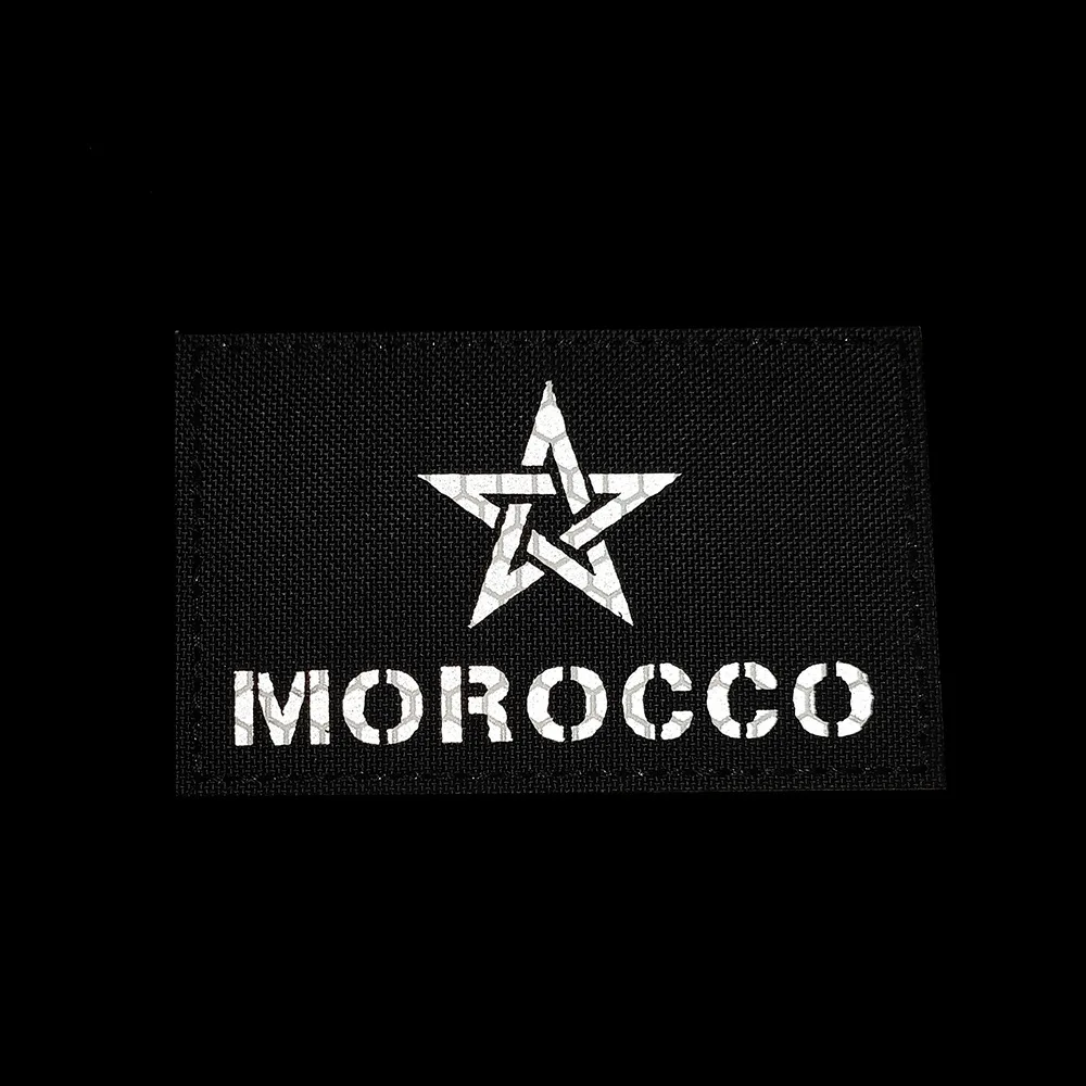 Bandera reflectante de corte láser Marruecos Pakistán Macedonia bordado pegatinas mágicas parche militar para ropa mochila - imagen 3