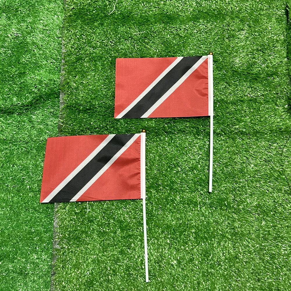 Bandera de la SKY, bandera de mano de Trinidad y Tobago, 10/20/50/100 Uds., 21x14cm, banderas onduladas a mano de Trinidad y Tobago con poste de plástico - imagen 3