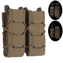 Bolsas Mag Airsoft de 9mm, bolsa táctica de liberación rápida para doble revista, soporte para linterna MOLLE, funda para cuchillo de caza