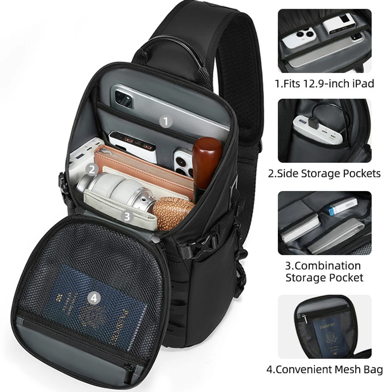 Bolsa de pecho táctica USB MOLLE – riñonera cruzada para hombre - imagen 4