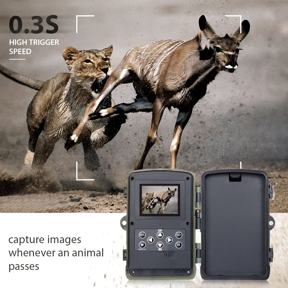 Cámara de rastreo de Vida Silvestre para caza al aire libre, trampa de vídeo para fotos, visión nocturna infrarroja, detección de movimiento, piezas, 24MP, 2,7 K, HC-801A, 2 HC-802 - imagen 4