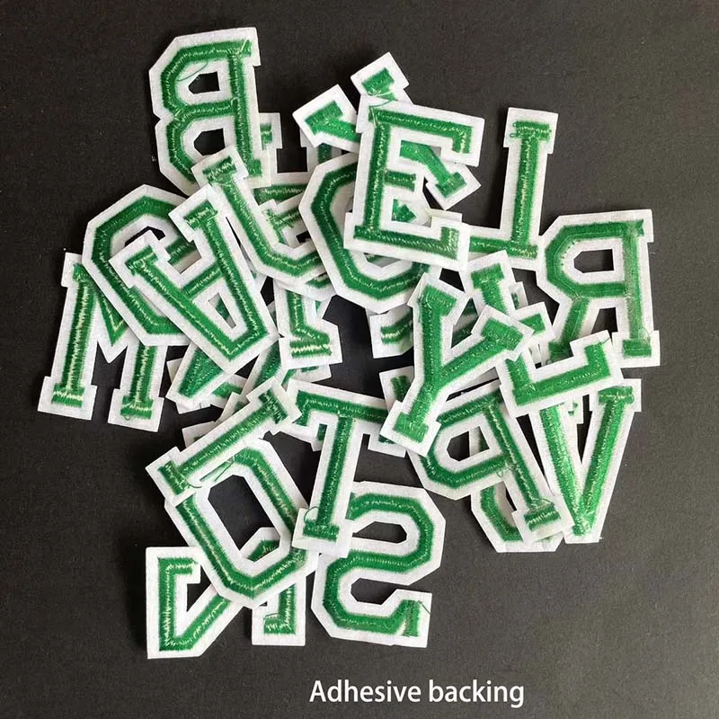 Parches de letras del alfabeto verde, insignias de letras en inglés, apliques de tela, pegatinas de ropa bordadas para ropa, A ~ Z - imagen 5