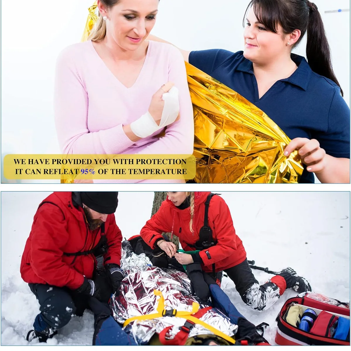 Kit de supervivencia de emergencia dorado y plateado, manta impermeable, botiquín de primeros auxilios, lámina de cortina, manta militar térmica, suministros de seguridad, 2 uds. - imagen 4