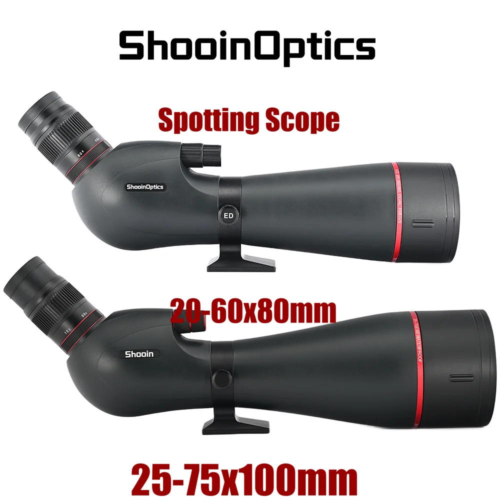 Shooin Optics HD Spotting Scope 20-60x80 25-75x100 BAK4 Prisma FMC Dispositivo óptico impermeable para exteriores totalmente recubierto - imagen 2