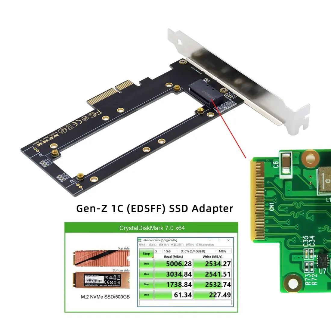 CY NVMe-adaptador portador a GEN-Z 4X, regla 1U, PCI-E4.0, EDSFF, 5,9mm, 8,0mm de espesor, SSD corto, E1.S - imagen 3