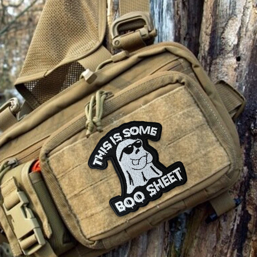 Parche de insignia de moral fantasma divertido, este es un poco, hoja de Boo, parche bordado con gancho y bucle, brazalete militar, pegatinas tácticas para mochila - imagen 5