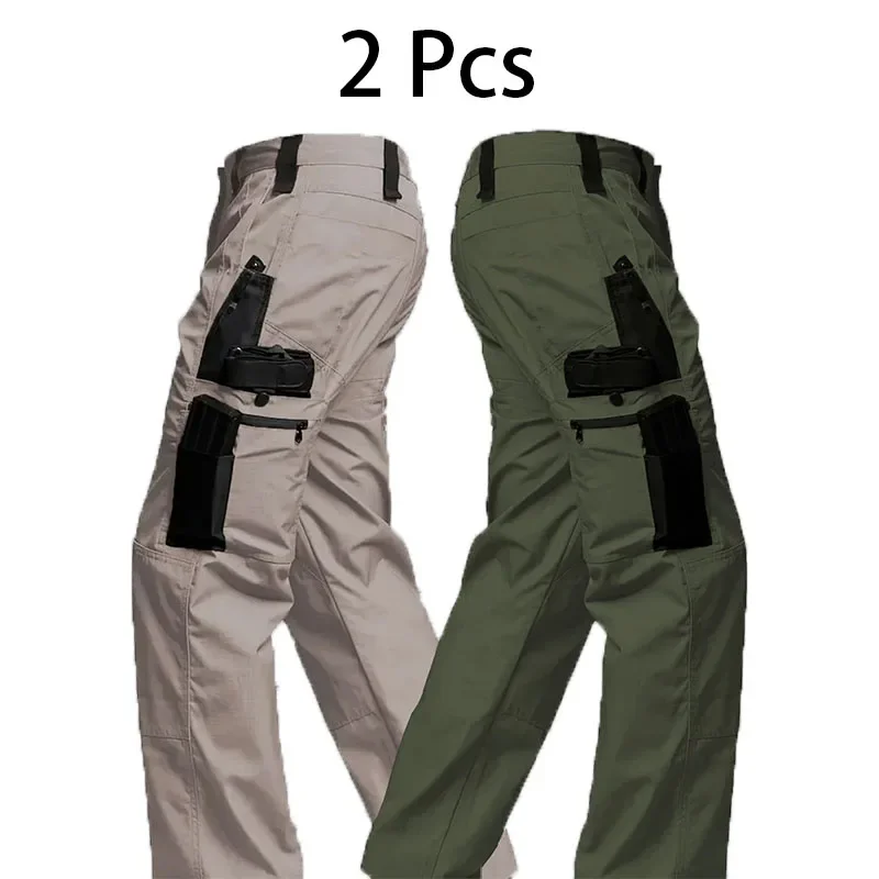 Pantalones tácticos para hombre, ropa de entrenamiento con múltiples bolsillos, ropa de trabajo de camuflaje militar, pantalones para exteriores, pantalones de combate, ropa para hombre, 2 uds. - imagen 5