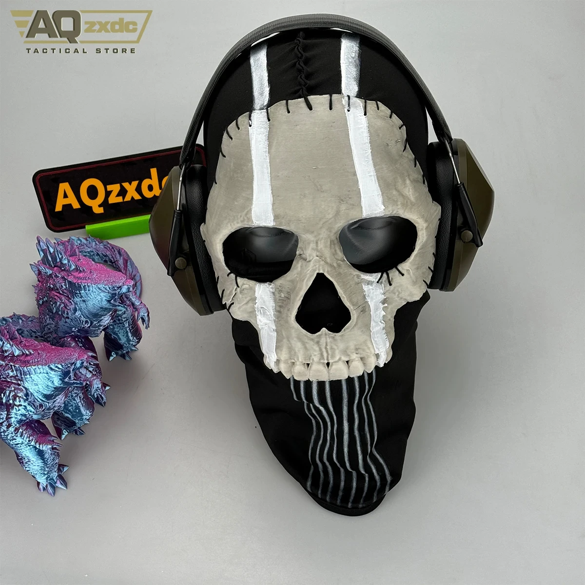 AQzxdc Kit de máscara con capucha fantasma - Operador MW2 Airsoft COD 19 - Asassin Shooter Hoodd Hood para cosplay Zona de guerra Máscara completa táctica - imagen 3