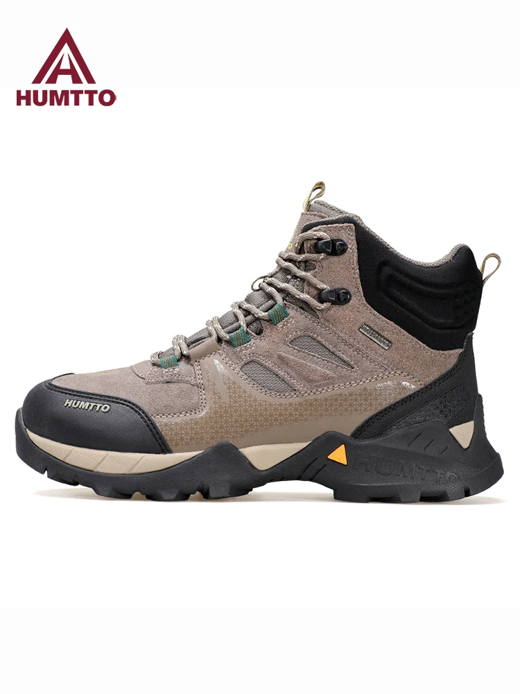 Zapatos de senderismo de cuero de vaca HUMTTO, botas de caza impermeables para hombre, botines tácticos de combate en el desierto, zapatillas cálidas de trekking para hombre - imagen 3
