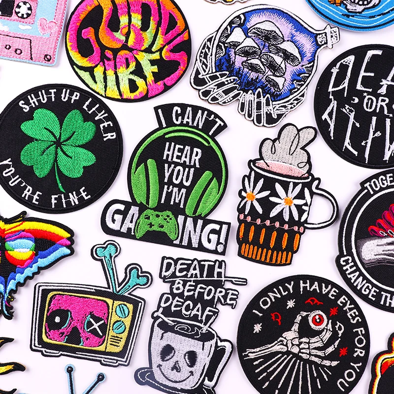 Parche bordado de dibujos animados, parches de flores de setas para ropa, parches termoadhesivos para ropa, pegatina de animales, insignia de letras Punk - imagen 3