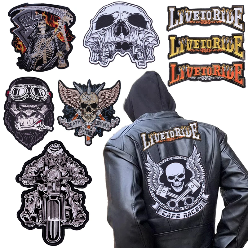 Parches termoadhesivos para planchar para motocicleta, parche para ropa, LIVE TO RIDE, parche táctico trasero grande bordado para motorista - imagen 2
