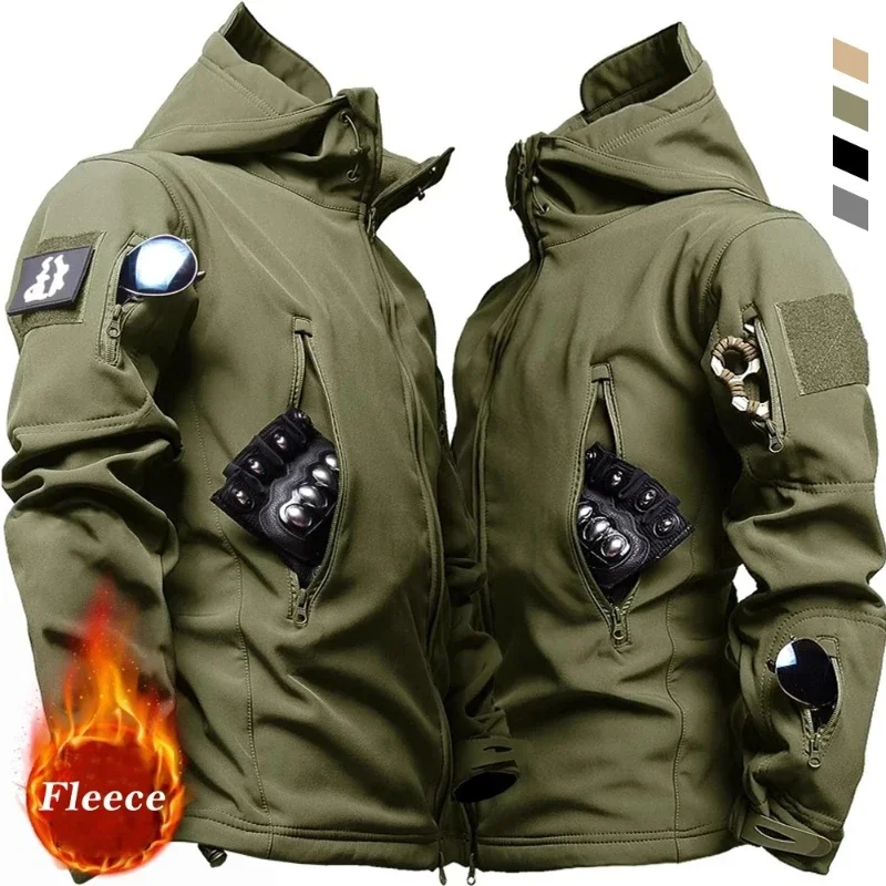 Chaquetas de caza de piel de tiburón para hombre, abrigos de bombardero tácticos impermeables a prueba de viento, chaquetas de senderismo con capucha - imagen 2