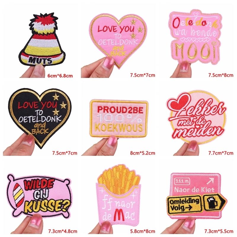Parche al por mayor de 5 uds., emblema de Oeteldonk de Países Bajos, parches bordados de carnaval, parches para planchar para ropa, insignias bordadas DIY - imagen 3