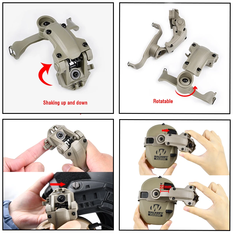 Soporte para auriculares colgante táctico WADSN 360 °   Rotación para Walker's Razor Imapct Sport soporte para auriculares Adapte Wendyt casco riel - imagen 4