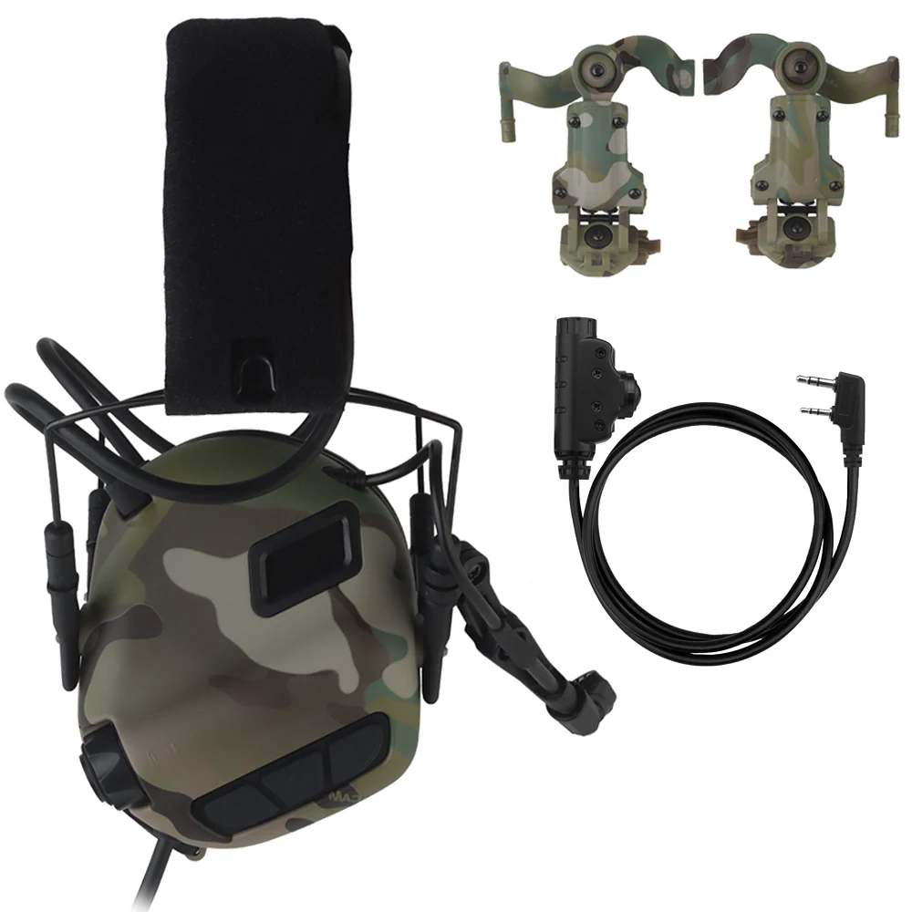 Orejeras de tiro de 7,0 Gen, auriculares tácticos con reducción de ruido, auriculares activos con riel para casco, brazo de auriculares, adaptador PTT Kenwood - imagen 2