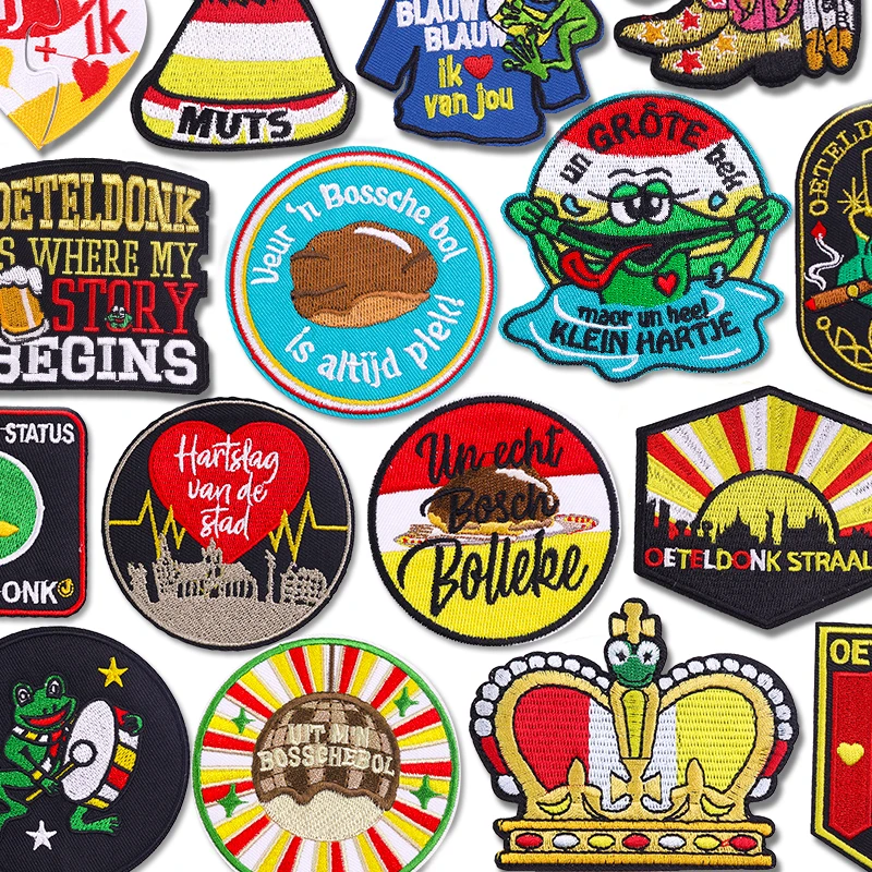 Parche de Carnaval de Países Bajos, emblema de Oeteldonk de Países Bajos, parches bordados DIY, parches para planchar para ropa, sombreros, insignias de uniforme
