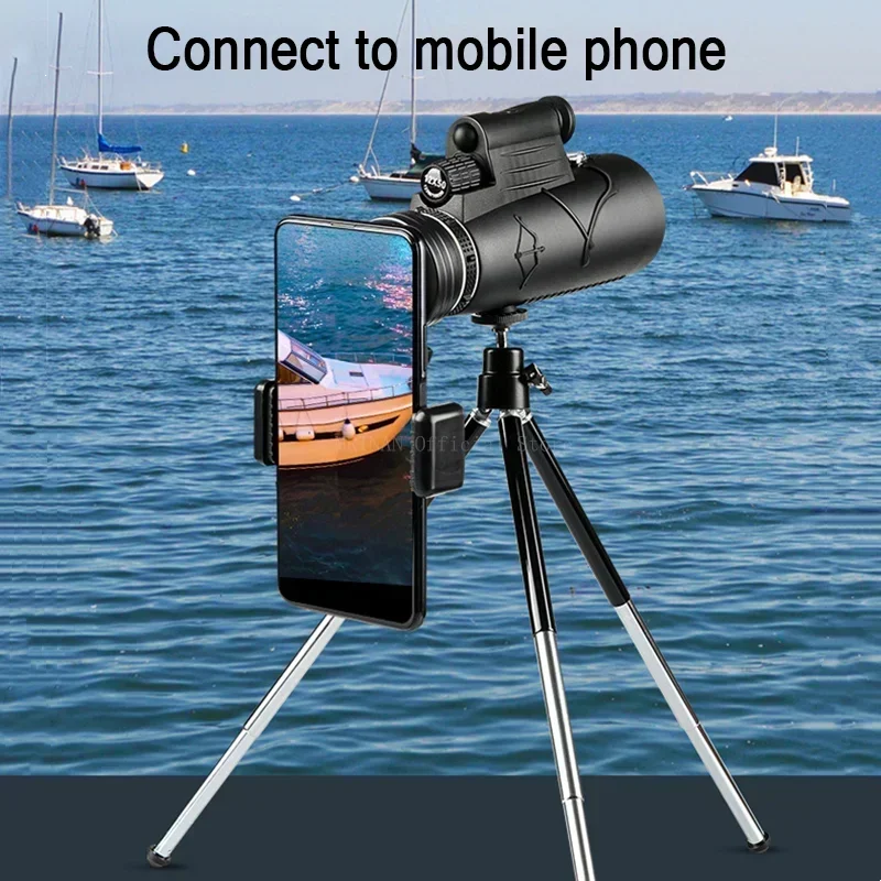 Telescopio Monocular potente 50x60, binoculares portátiles, telescopio de largo alcance para caza y Camping con trípode, Clip para teléfono - imagen 4