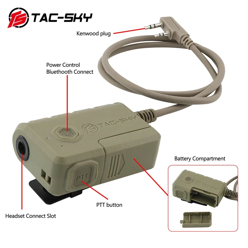 TAC-SKY táctico COMTA SORDN adaptador de auriculares de tiro adaptador Bluetooth Ptt caza táctico Ptt para Baofeng Walkie Talkie - imagen 3