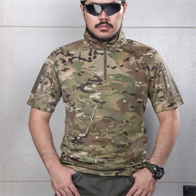 Camisa de poliéster de secado rápido, camisa de cuello alto, Multicam, tropical, para exteriores, MTP, entrenamiento, senderismo - imagen 5