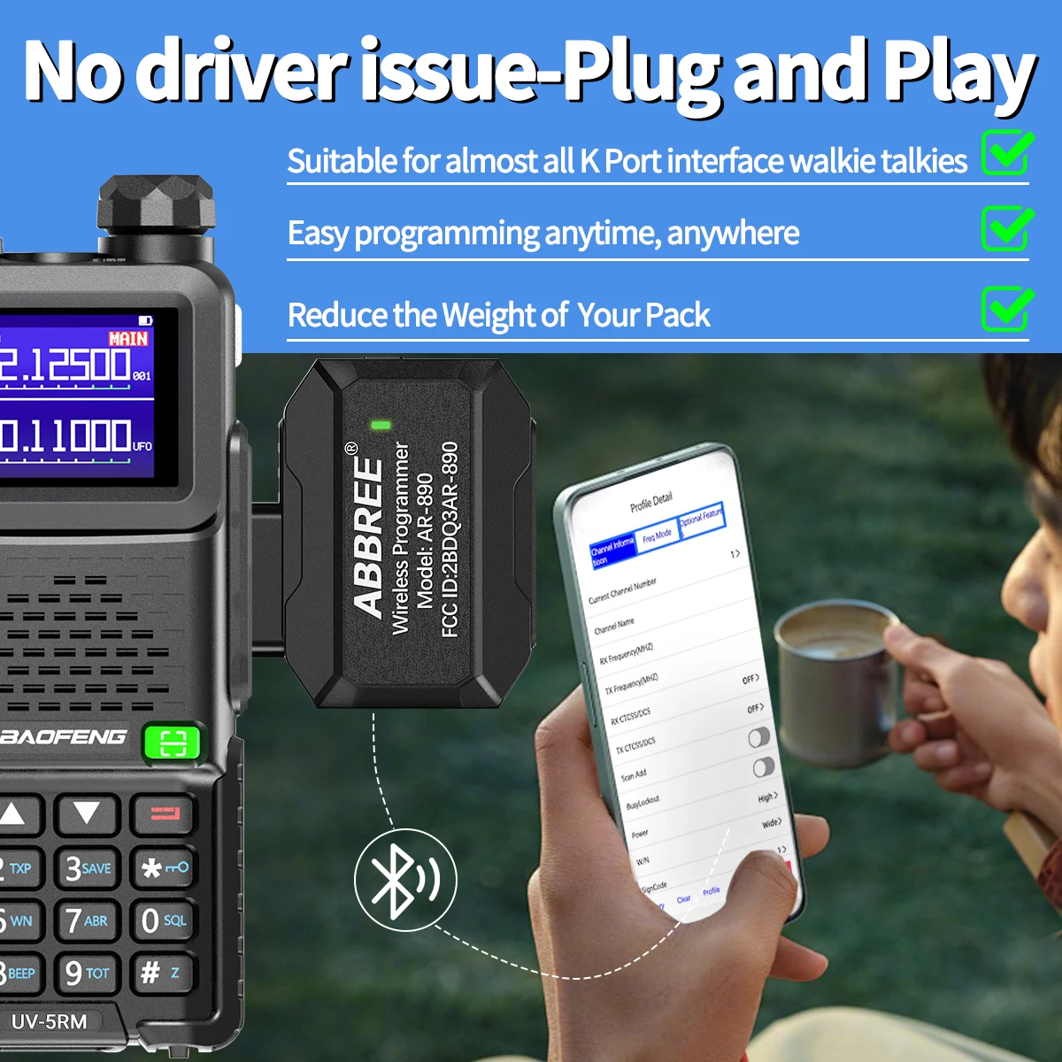 Baofeng programador inalámbrico Bluetooth sin interfaz de controlador K-Plug para Baofeng UV-25 BF-888S UV-82 Quansheng UV-K5 UV-K6 Walkie Talkie - imagen 2