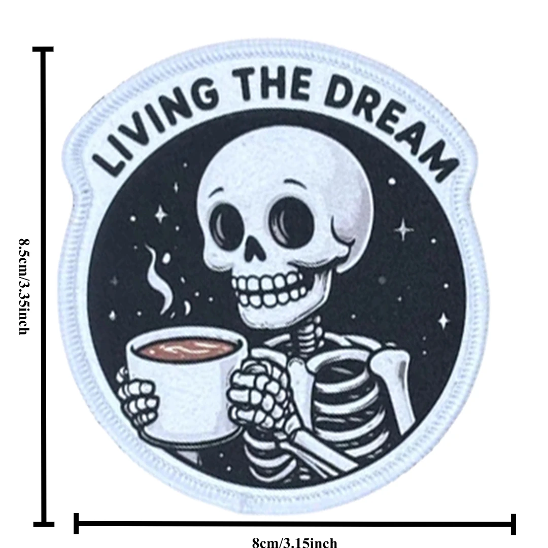 Parche táctico de calavera de LIVING THE DREAM, parches divertidos de gancho y bucle, insignia de moral militar, brazalete del ejército, pegatinas para mochila - imagen 3