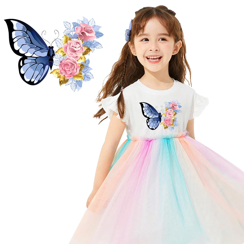 Prajna mariposa flor transferencias de hierro chica parches para ropa de tacón alto parches térmicos para ropa parche de transferencia de calor de verano - imagen 3